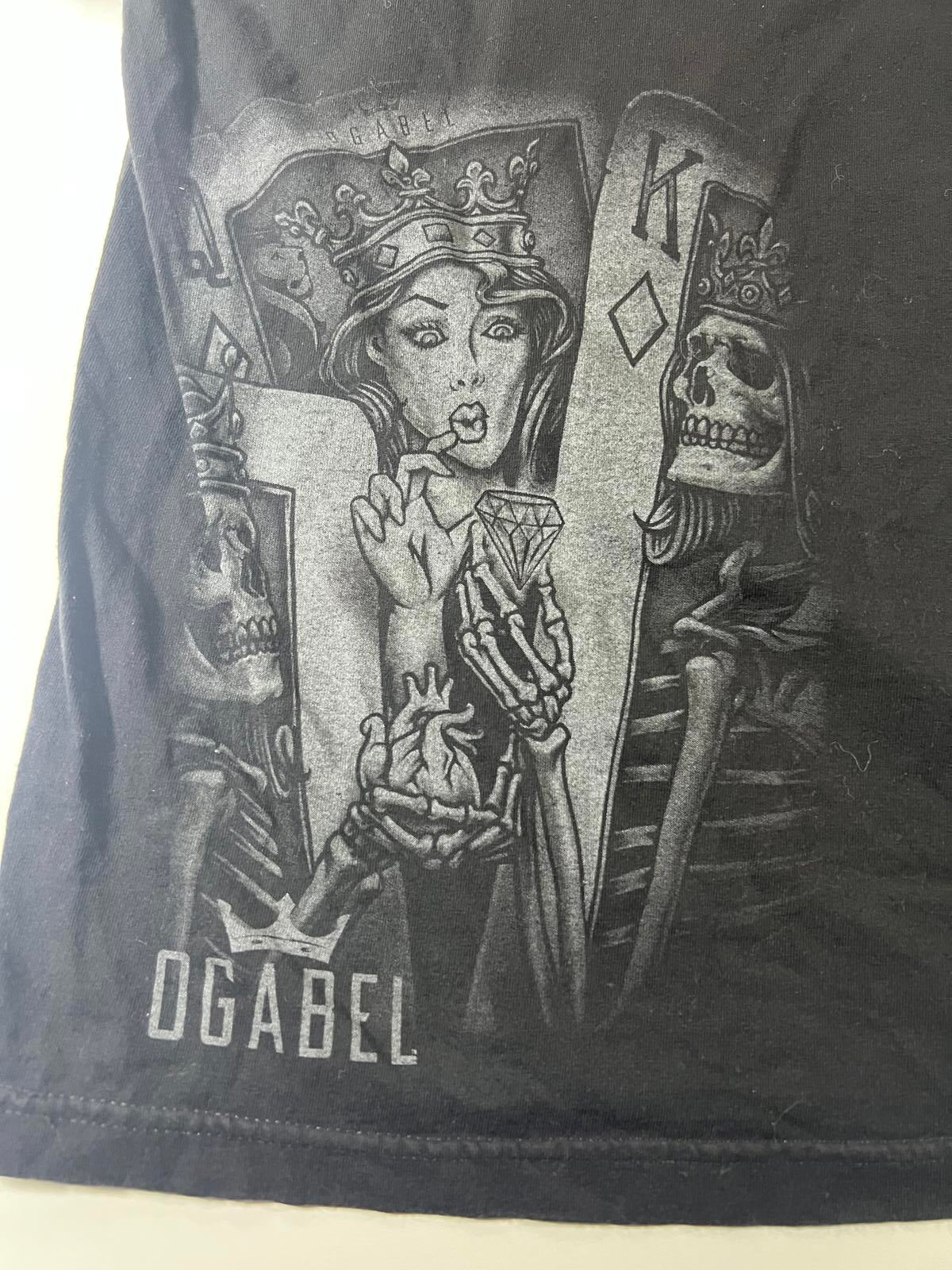 Graphic Black T-Shirt with Queen and King Skeleton Design