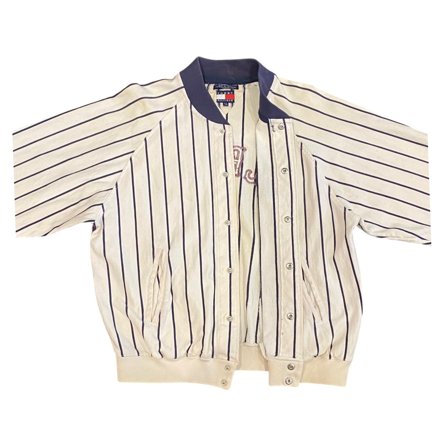 90s Tommy Hilfiger pinstripe button up bomber jacket