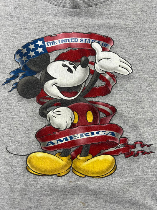 Vintage Mickey Mouse Grey T-Shirt with USA Flag youth large