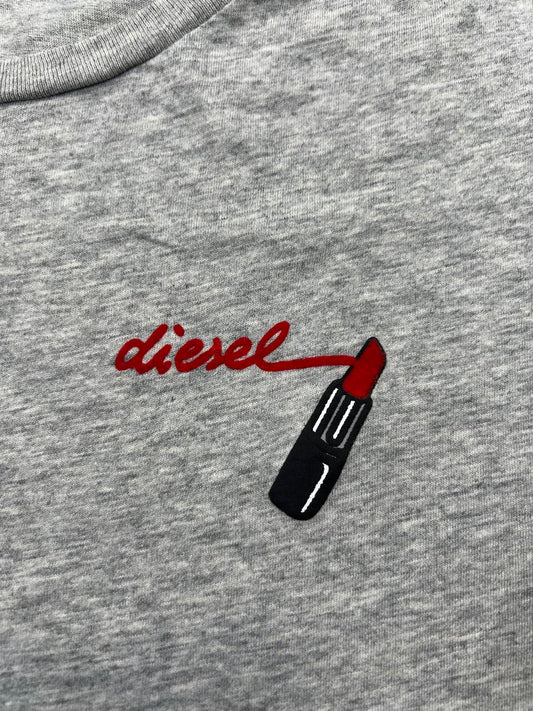 Diesel Grey Women's T-Shirt with Lipstick Embroidery