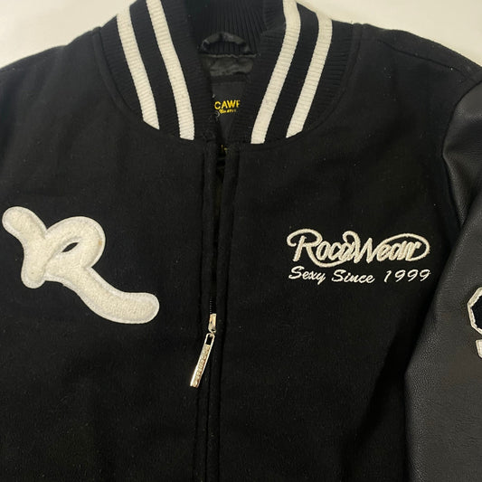 Rocawear Varsity Bomber Rare Jacket Black Wool Y2K