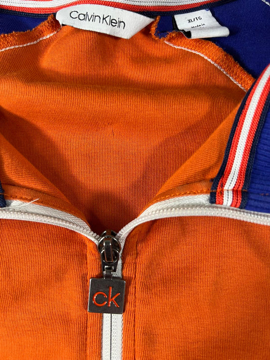 Calvin Klein Men's XL Orange and Blue Zip-Up Track Jacket XL