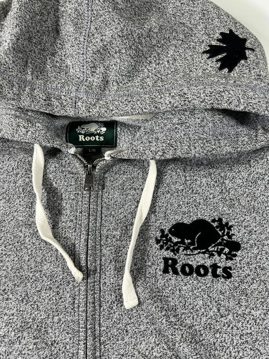 Roots Grey Zip-Up Hoodie with Hood and Drawstrings L