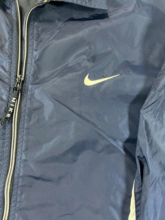 Vintage Nike Navy Blue and White Track Jacket