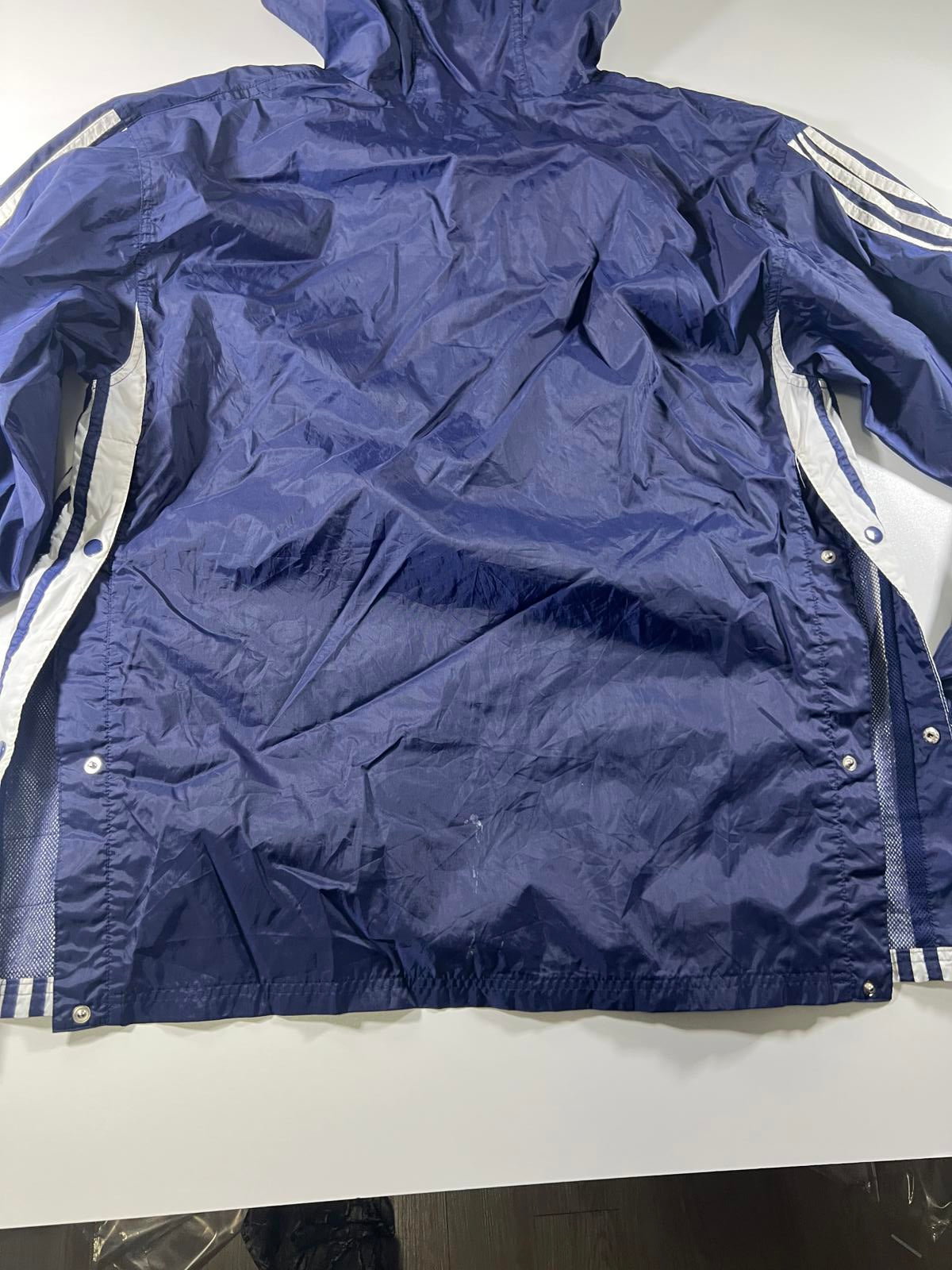 Adidas Navy Blue Windbreaker Jacket with Hood Stripes L