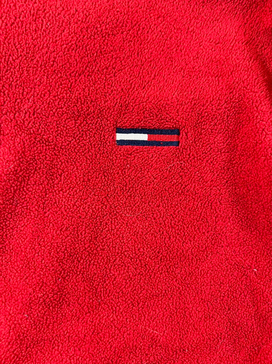 Tommy Jeans Red Fleece Half-Zip Pullover Sweater size L