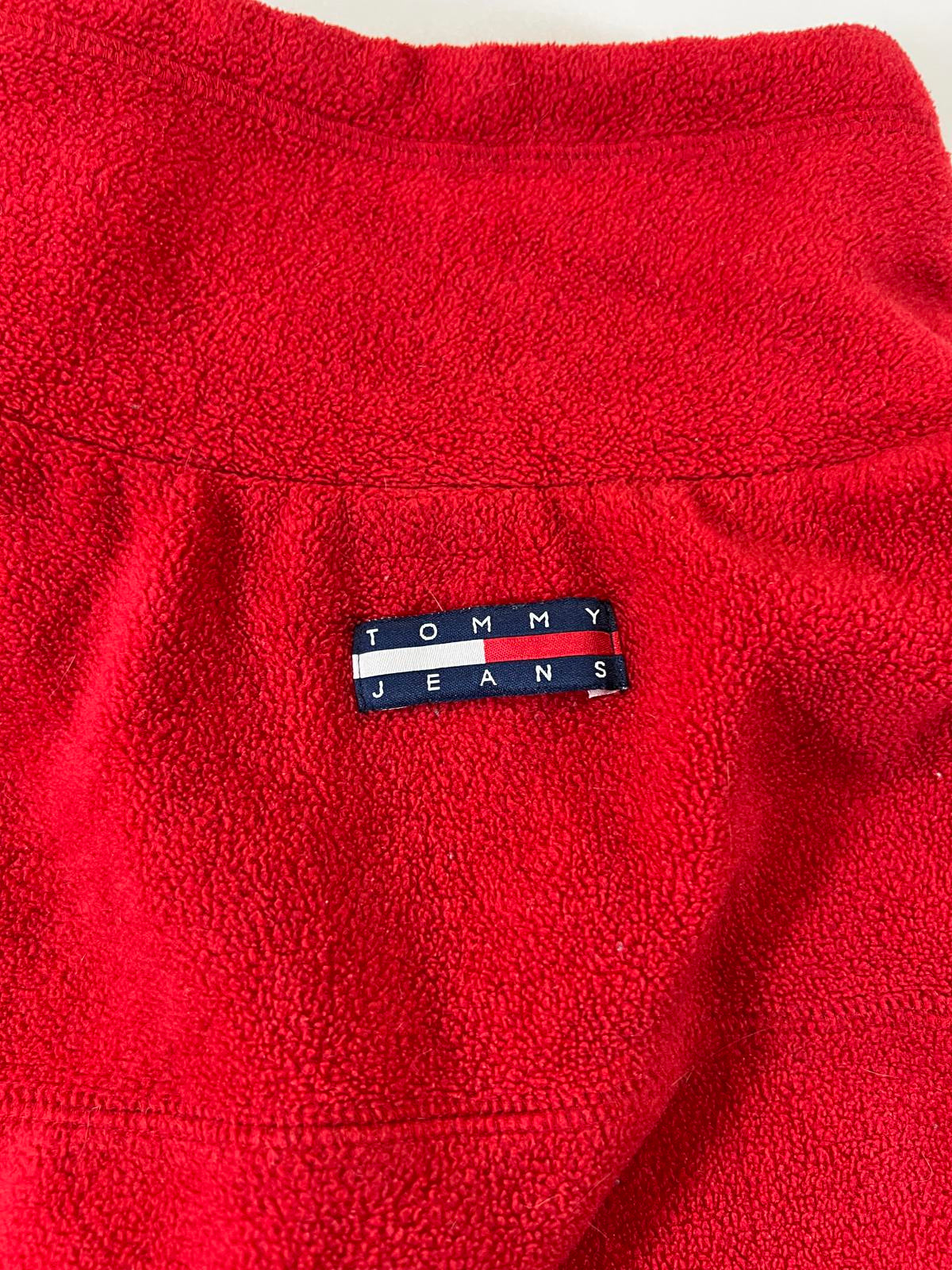 Tommy Jeans Red Fleece Half-Zip Pullover Sweater size L