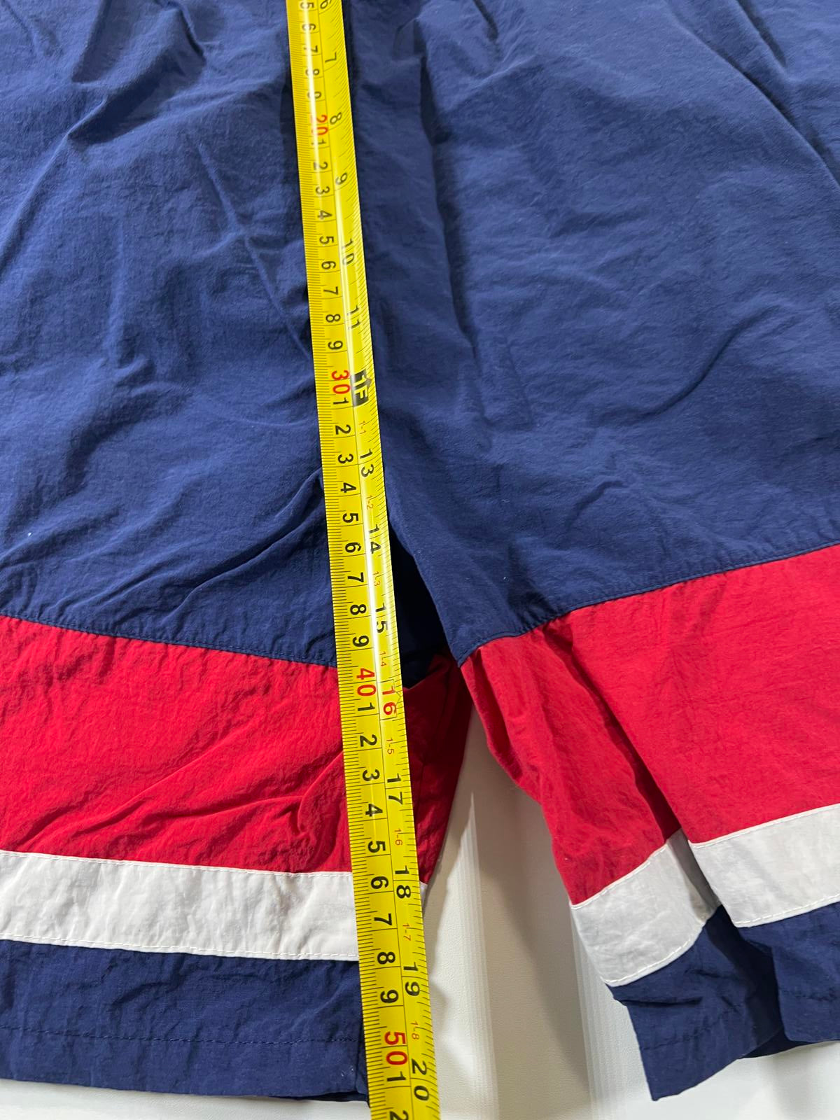 Vintage Adidas Men's Navy Blue Red and White Swim Shorts