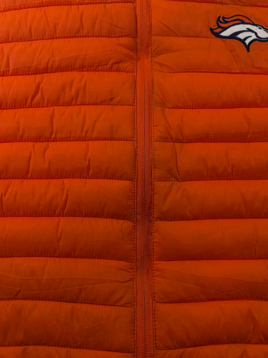 Orange Puffer Vest with Denver Broncos Logo L