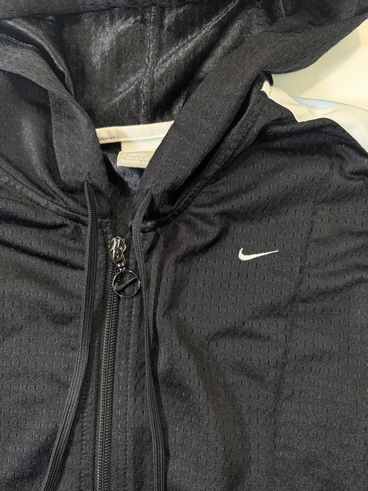Nike Black Hooded Athletic Jacket with Light Blue and White M