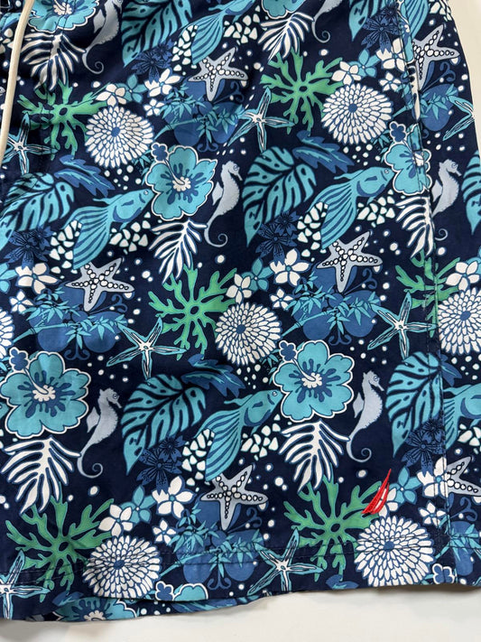 Men's Blue Tropical Print Swim Shorts with Drawstring XXL