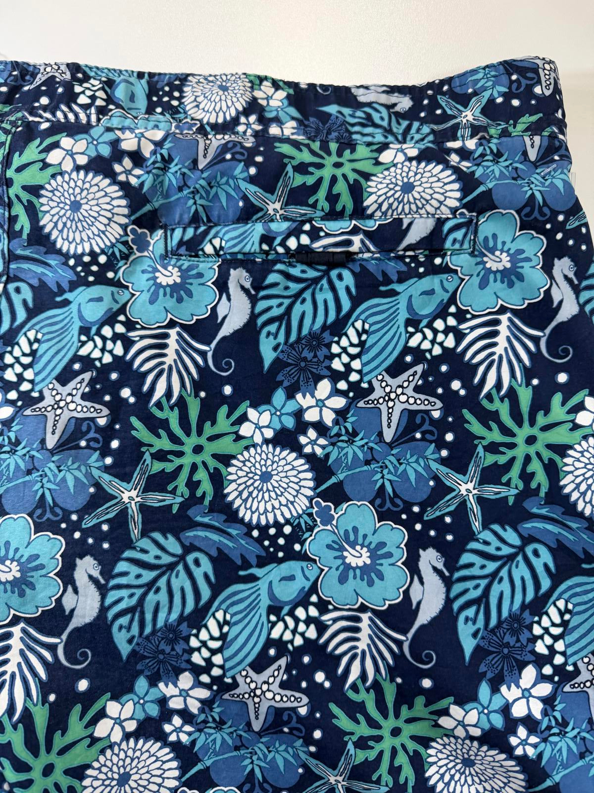 Men's Blue Tropical Print Swim Shorts with Drawstring XXL