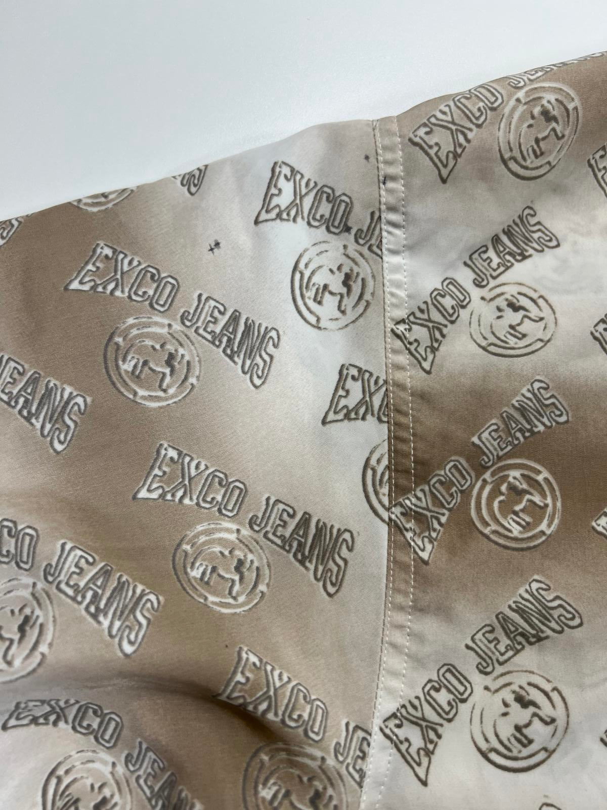 EXCO JEANS Men's Casual Button-Up Shirt Beige Gradient Print