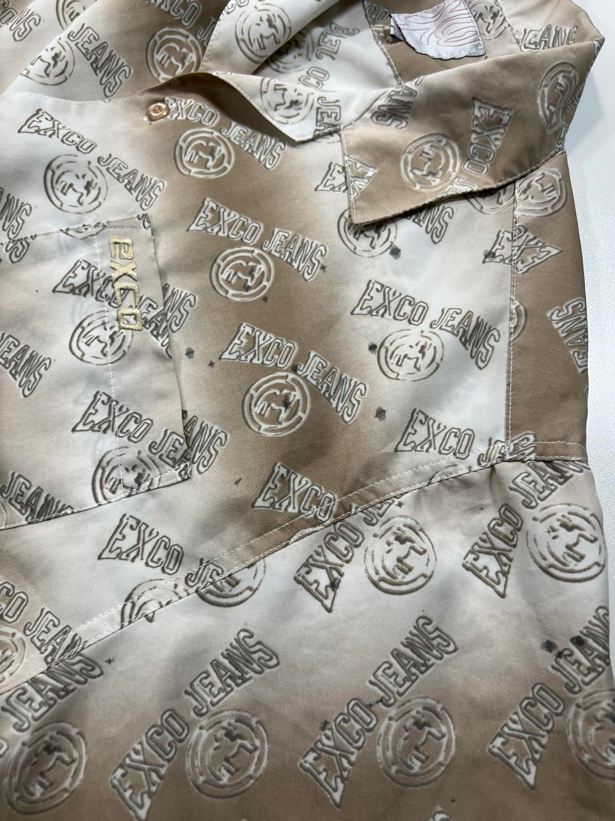 EXCO JEANS Men's Casual Button-Up Shirt Beige Gradient Print