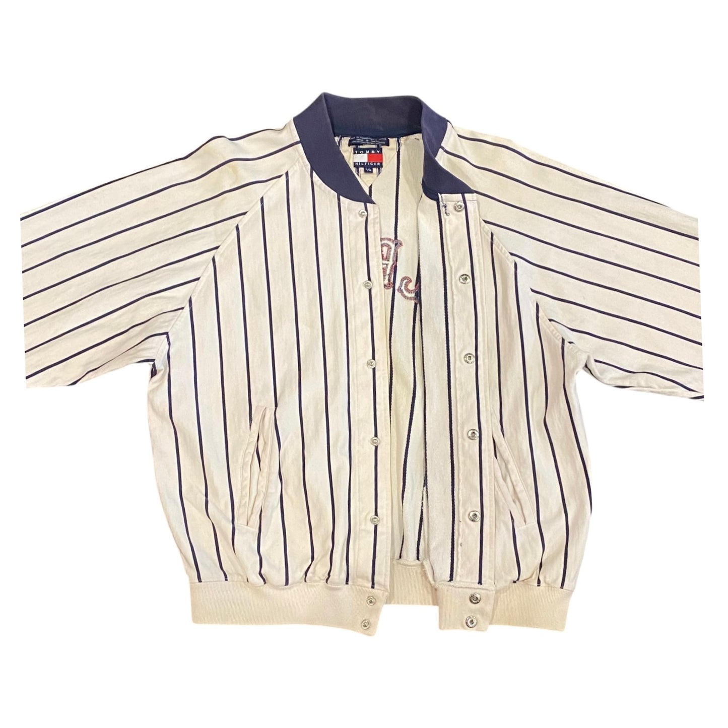 90s Tommy Hilfiger pinstripe button up bomber jacket