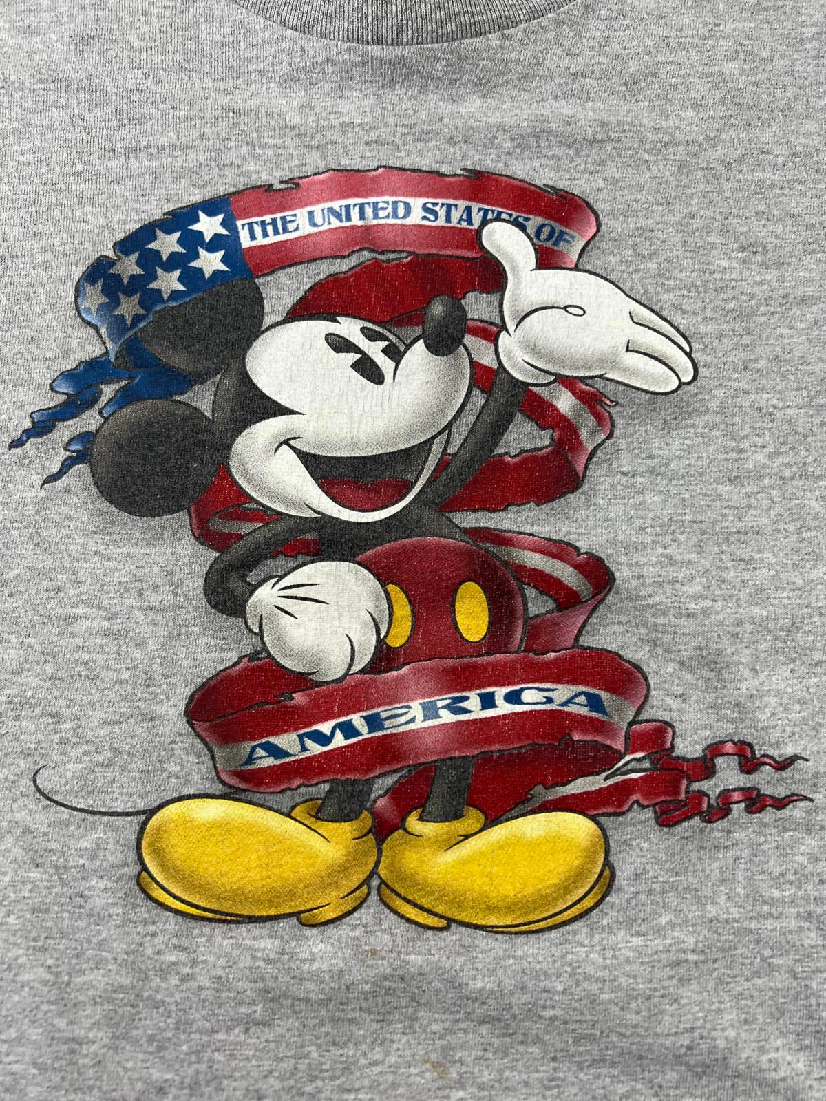 Vintage Mickey Mouse Grey T-Shirt with USA Flag youth large