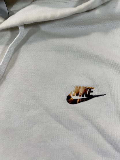 Nike White Hoodie with Leopard Print Logo