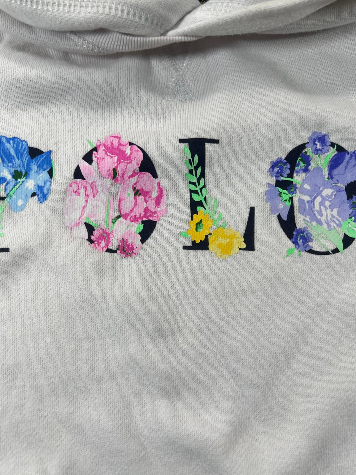 Polo Ralph Lauren White Hoodie Dress with Floral Youth Small