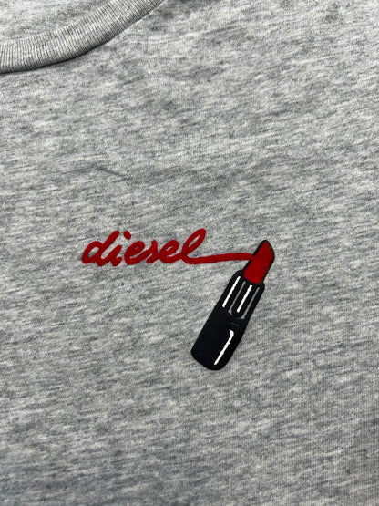Diesel Grey Women's T-Shirt with Lipstick Embroidery