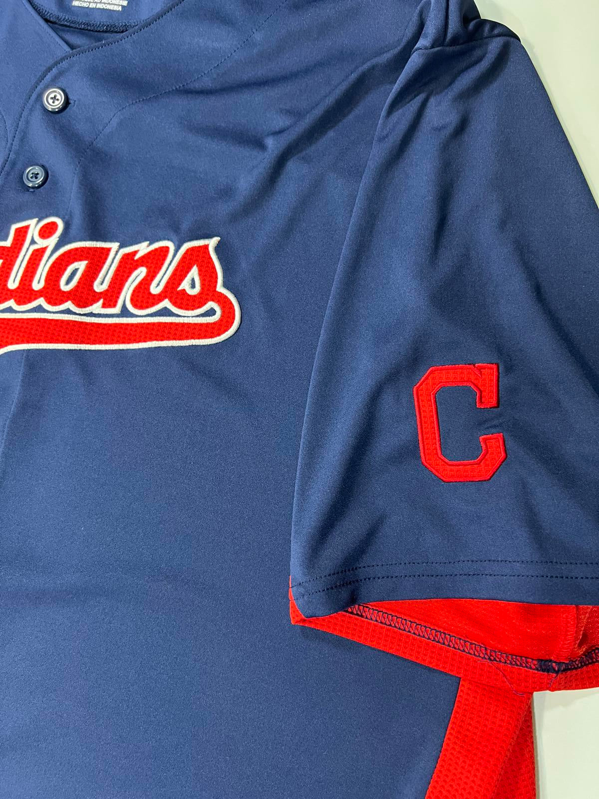 Majestic Cleveland Indians MLB Baseball Jersey Navy Blue Red
