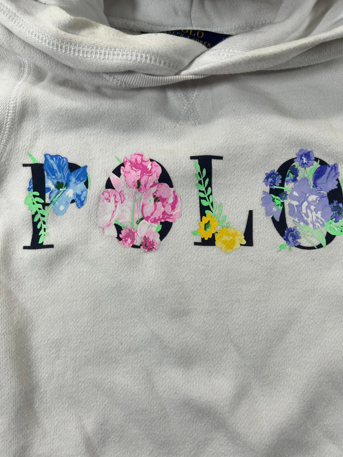 Polo Ralph Lauren White Hoodie Dress with Floral Youth Small