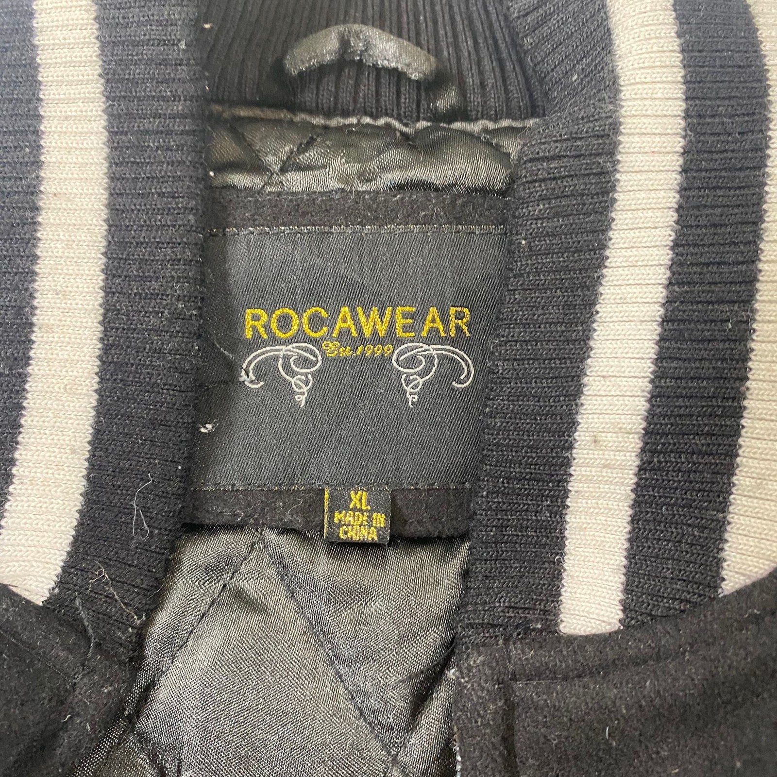 Rocawear Varsity Bomber Rare Jacket Black Wool Y2K