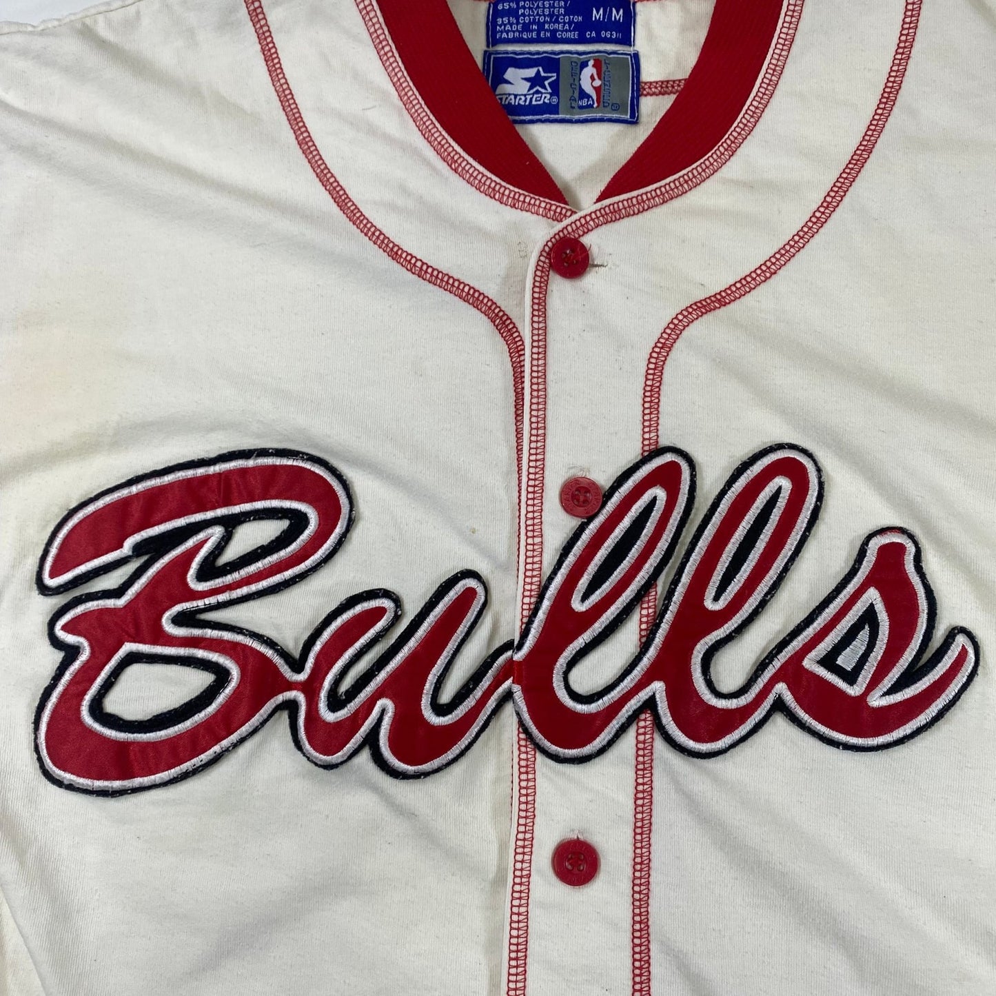 Vintage Starter NBA Chicago Bulls Baseball Jersey Stitched Shirt Size L
