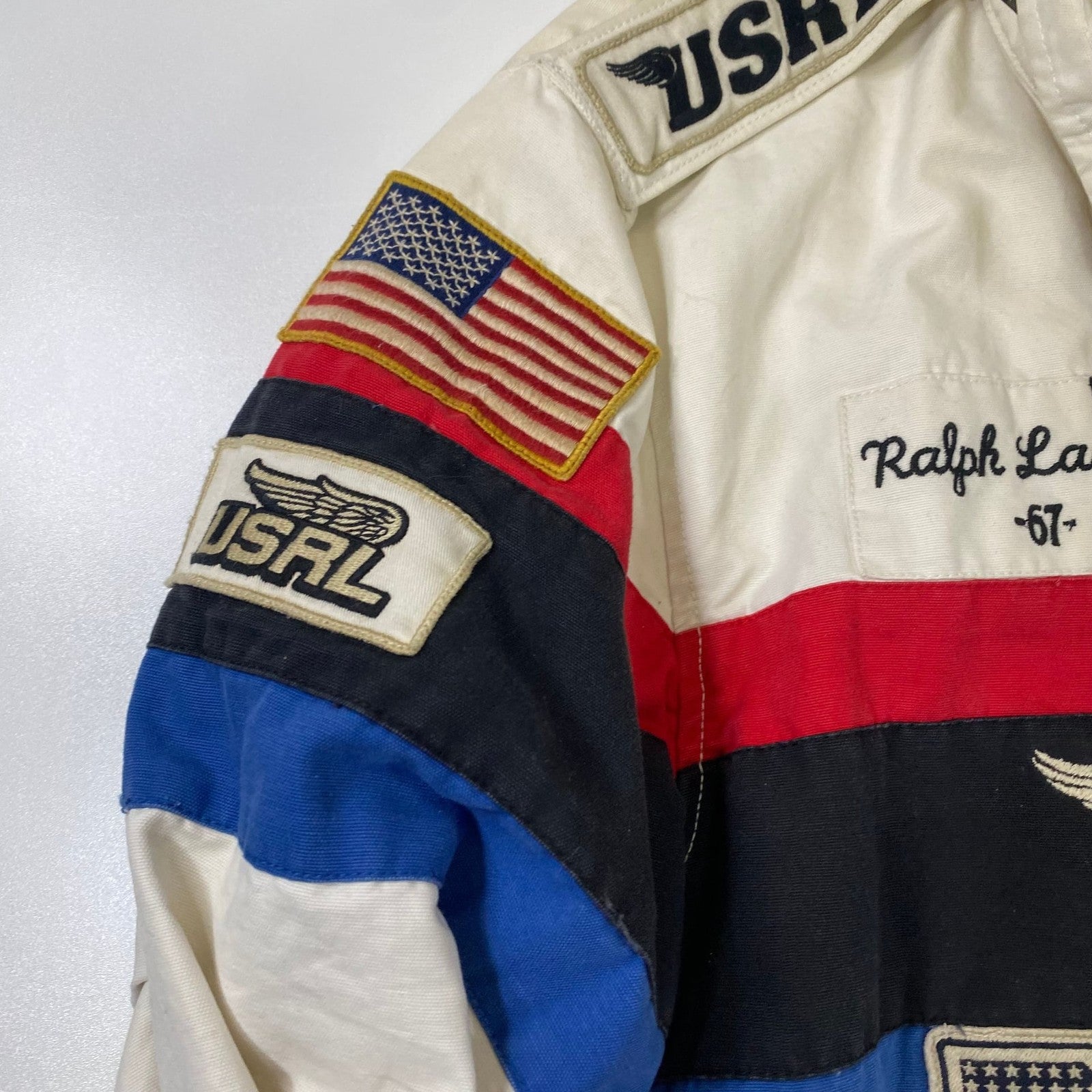 Polo Ralph Lauren Racing Jacket Denim & Supply Patchwork USRL 67 Womens