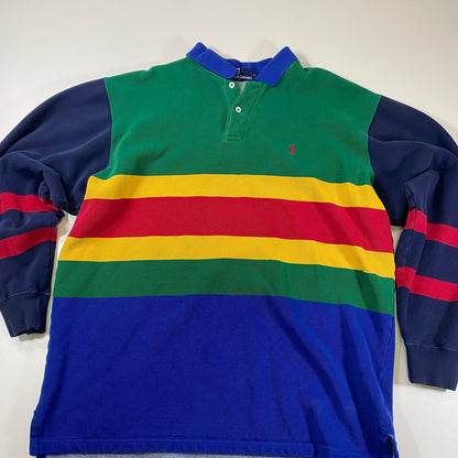 Polo Ralph Lauren Men's Rugby Terry Shirt Sapphire Star Multi Striped Relaxed