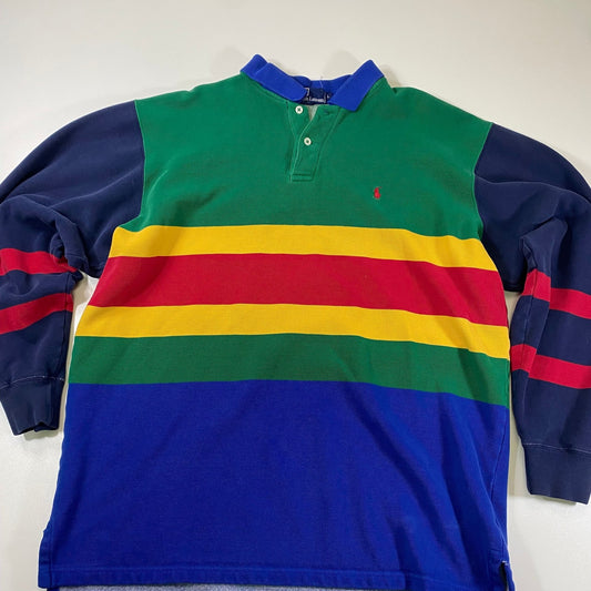 Polo Ralph Lauren Men's Rugby Terry Shirt Sapphire Star Multi Striped Relaxed