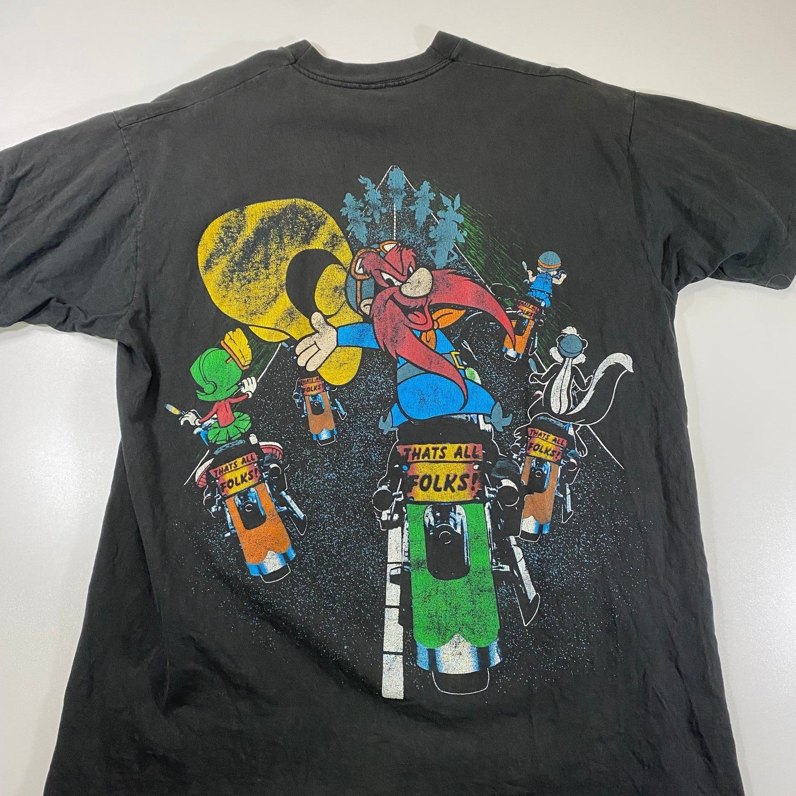Vintage 1993 Looney Tunes Motorcycle Double-Sided T-Shirt