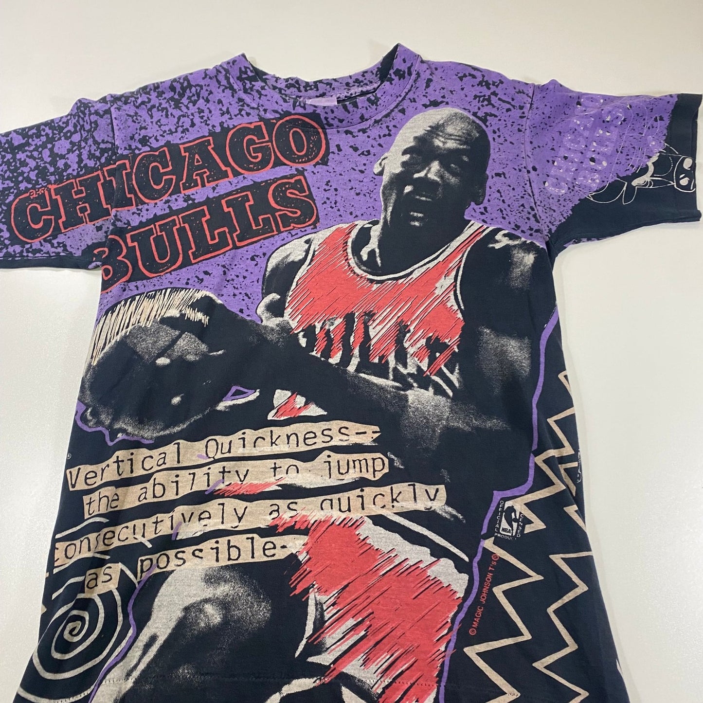 Vintage 90s Michael Jordan Chicago Bulls Magic Johnson All Over Print T-Shirt