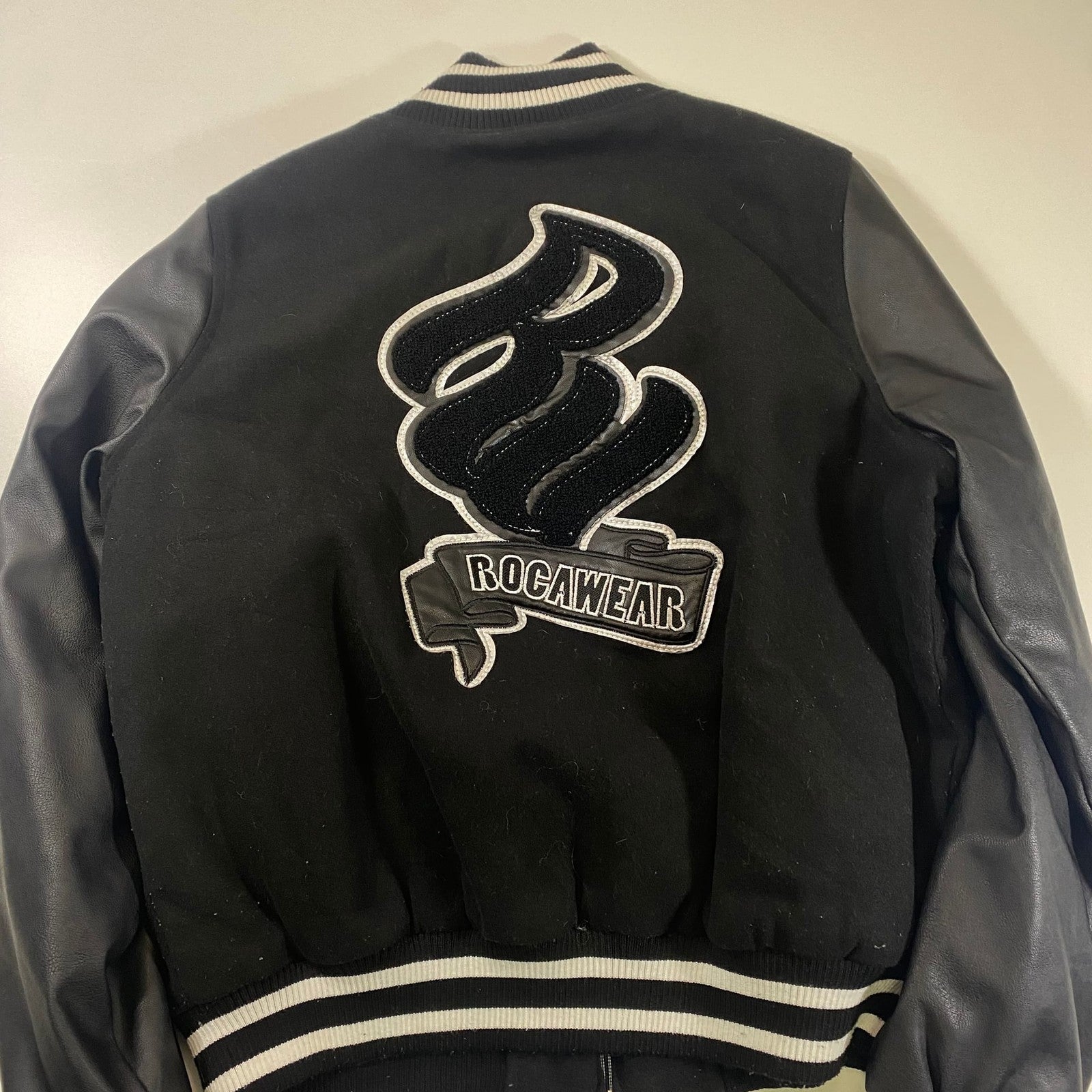 Rocawear Varsity Bomber Rare Jacket Black Wool Y2K