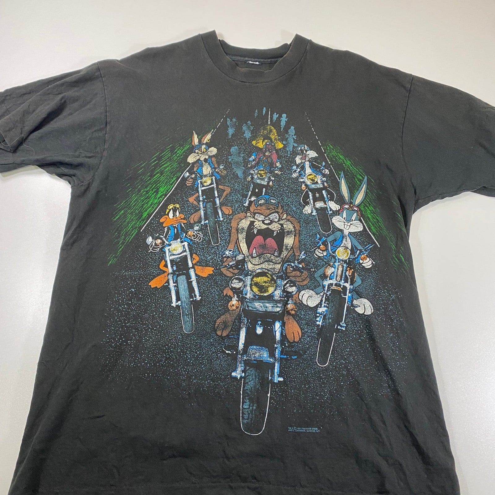 Vintage 1993 Looney Tunes Motorcycle Double-Sided T-Shirt