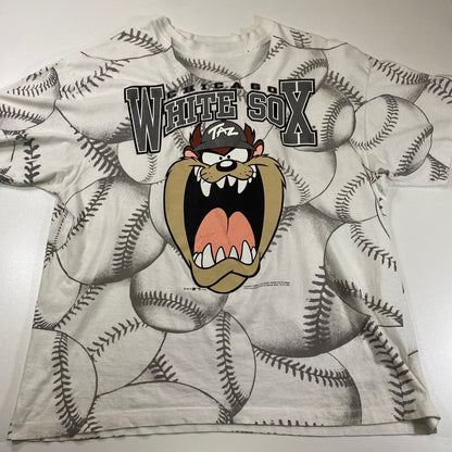 Vintage 1990s Looney Tunes Taz Chicago White Sox All Over Print T-shirt