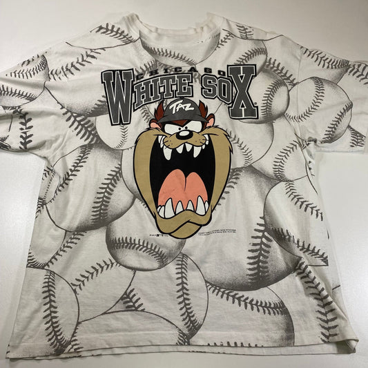 Vintage 1990s Looney Tunes Taz Chicago White Sox All Over Print T-shirt