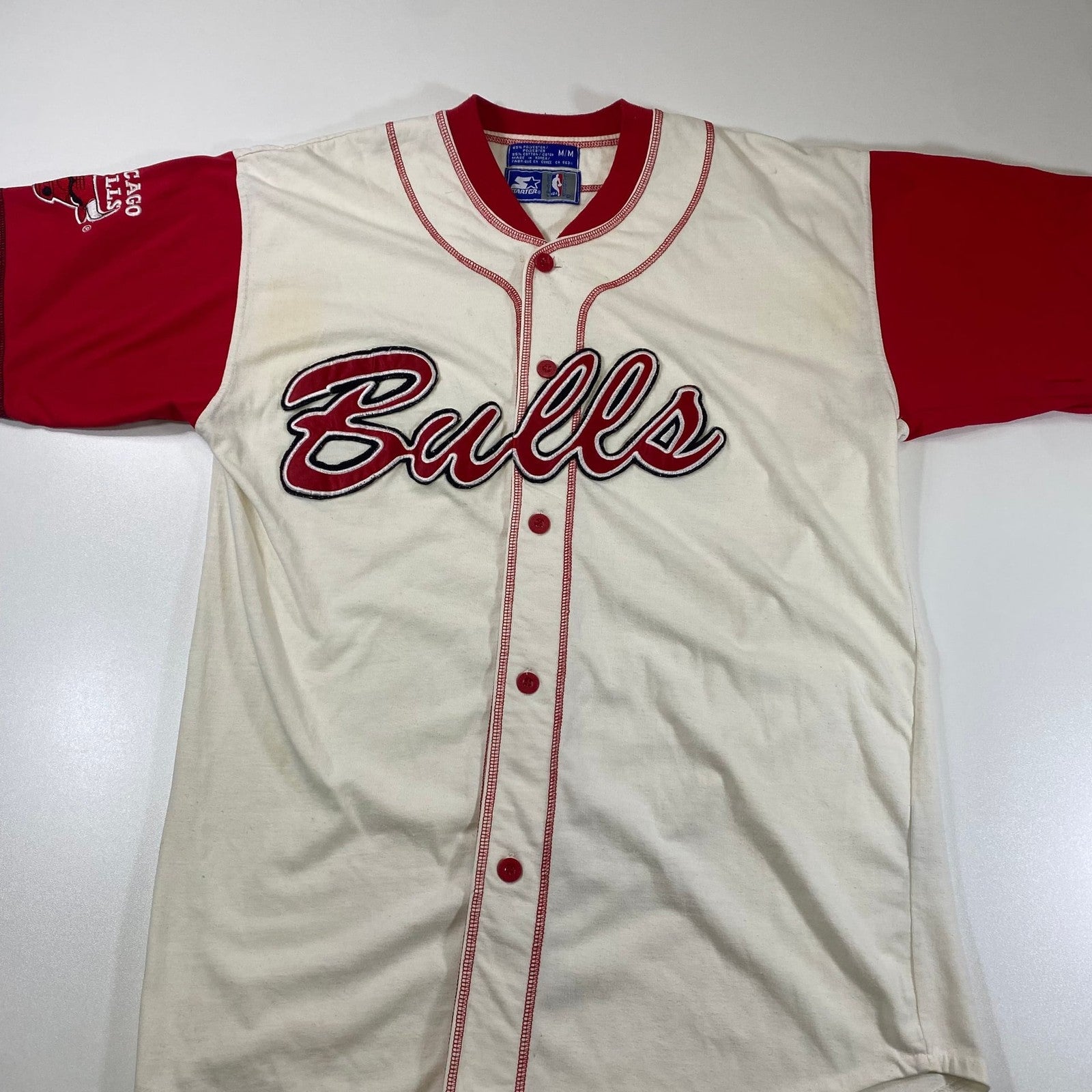 Vintage Starter NBA Chicago Bulls Baseball Jersey Stitched Shirt Size L