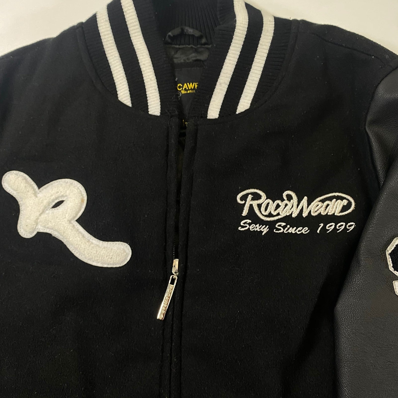 Rocawear Varsity Bomber Rare Jacket Black Wool Y2K