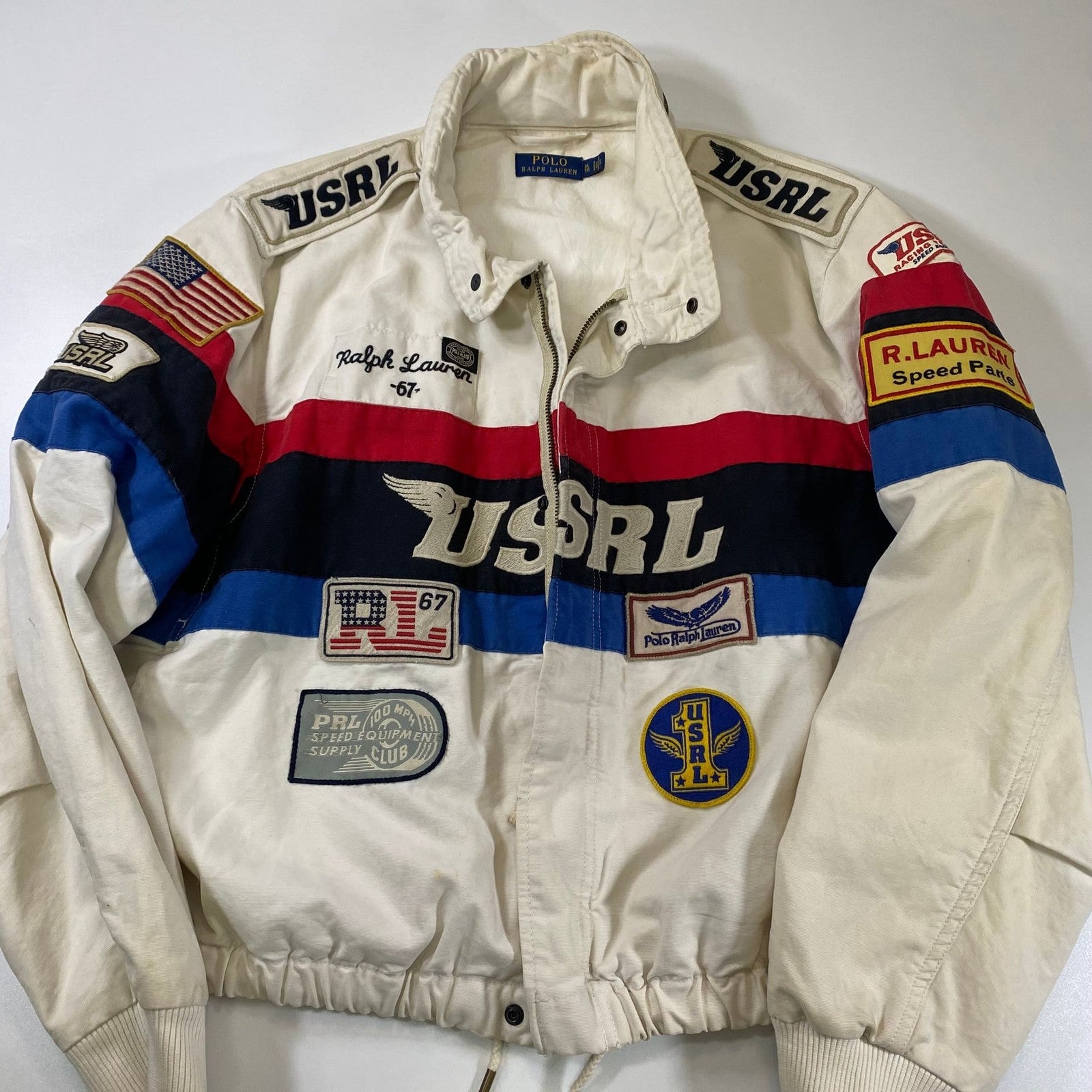 Polo Ralph Lauren Racing Jacket Denim & Supply Patchwork USRL 67 Womens
