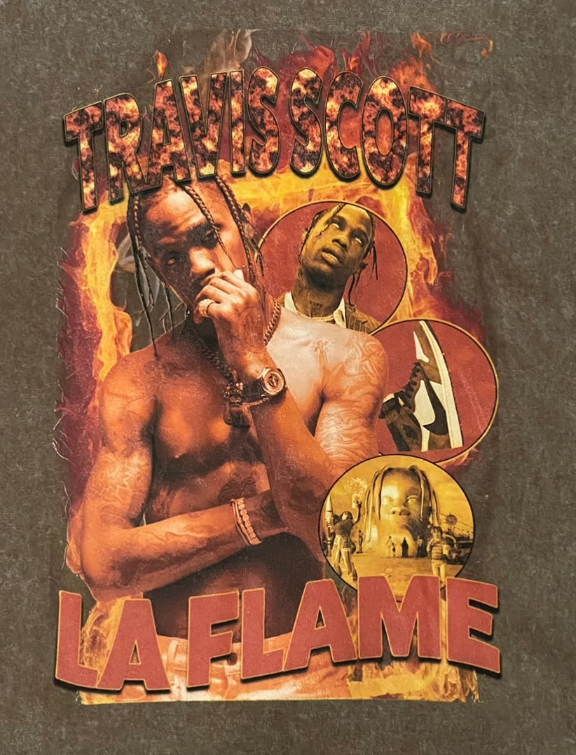 Custom Travis Scott LA FLAME Wash Graphic Shirt