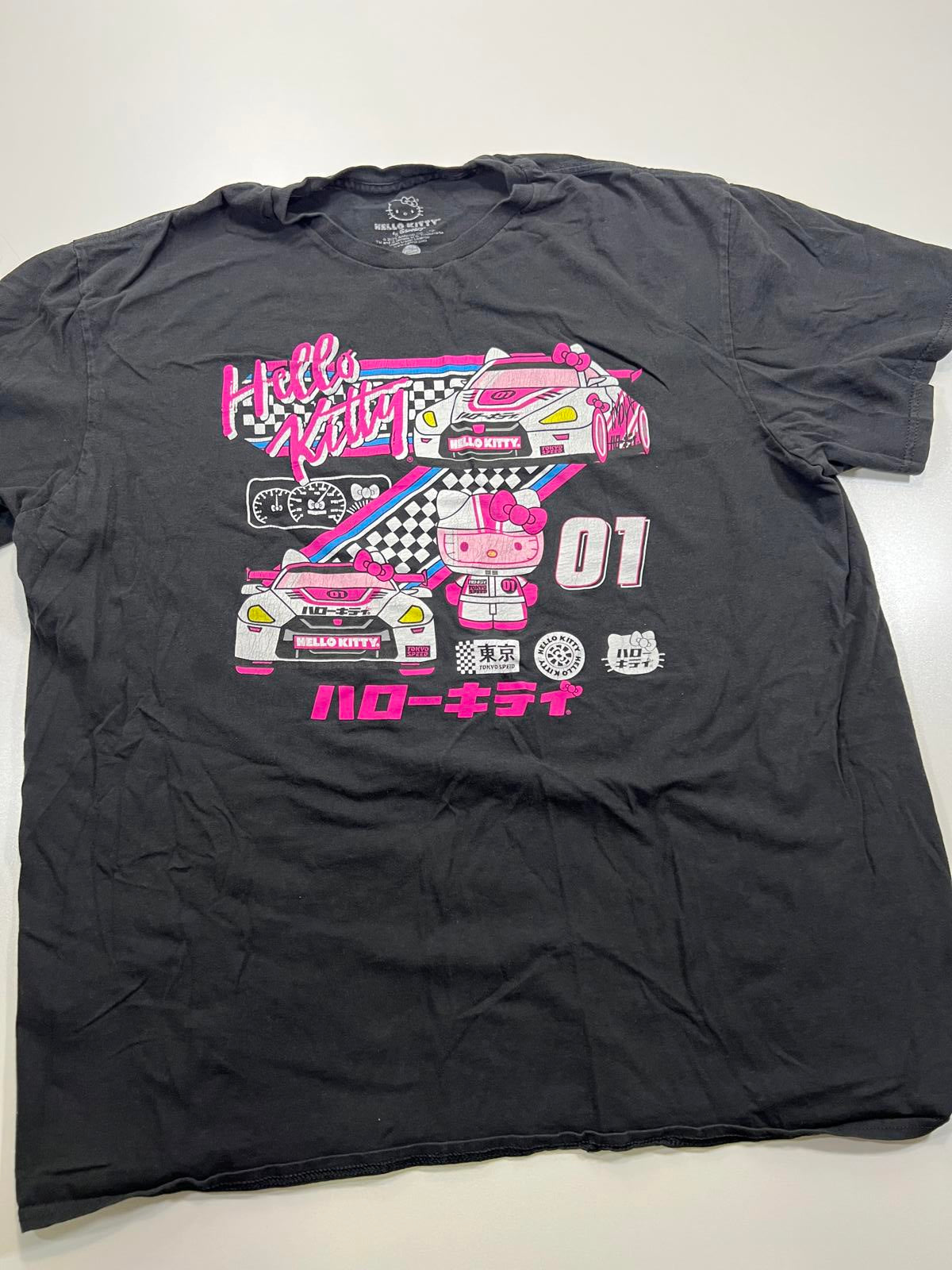 Hello Kitty Racing Graphic T-Shirt XL Black Cotton
