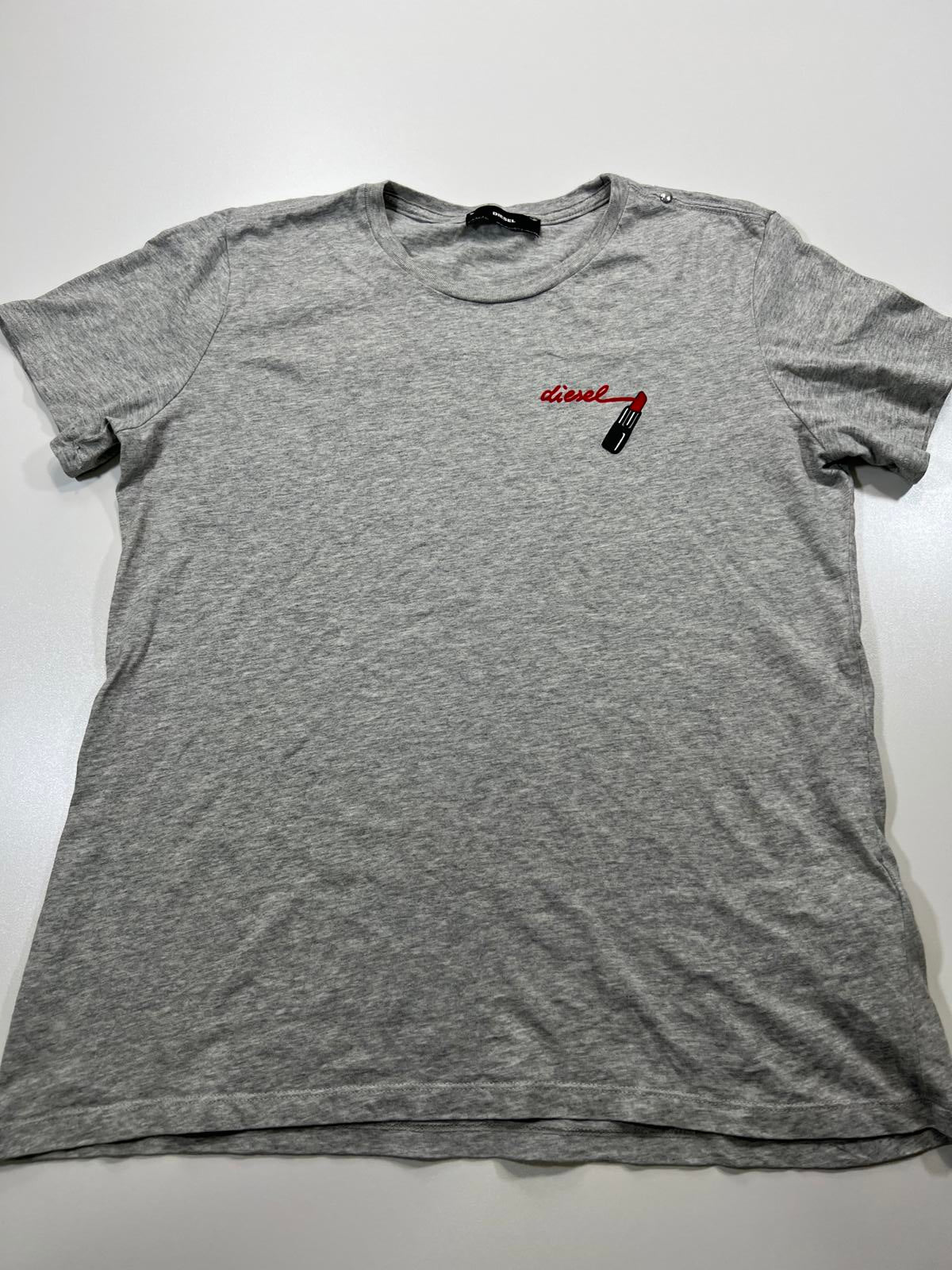 Diesel Grey Women's T-Shirt with Lipstick Embroidery