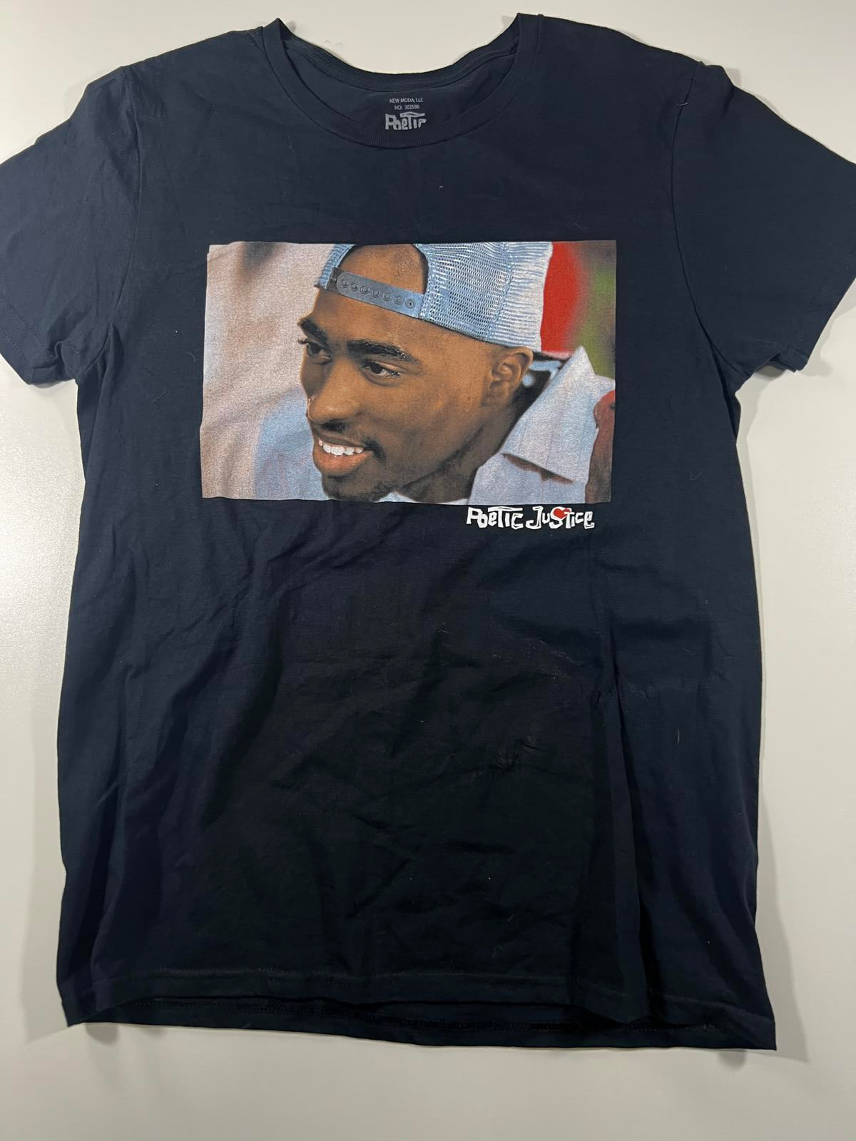 Poetic Justice Graphic T-Shirt Medium Black Cotton