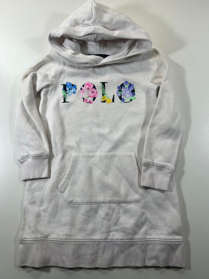 Polo Ralph Lauren White Hoodie Dress with Floral Youth Small