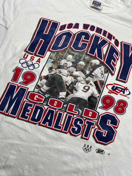 1998 USA Women's Hockey Gold Medalists Vintage T-Shirt Large