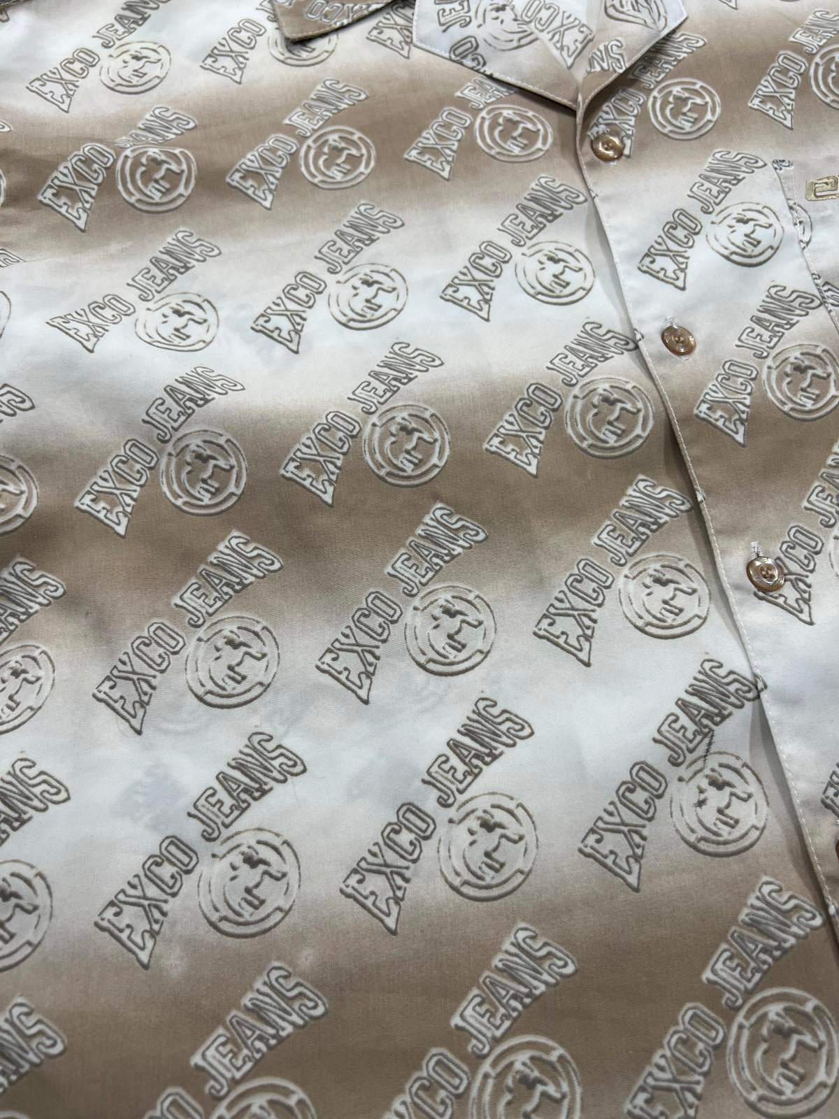 EXCO JEANS Men's Casual Button-Up Shirt Beige Gradient Print