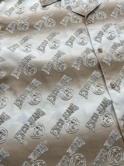 EXCO JEANS Men's Casual Button-Up Shirt Beige Gradient Print