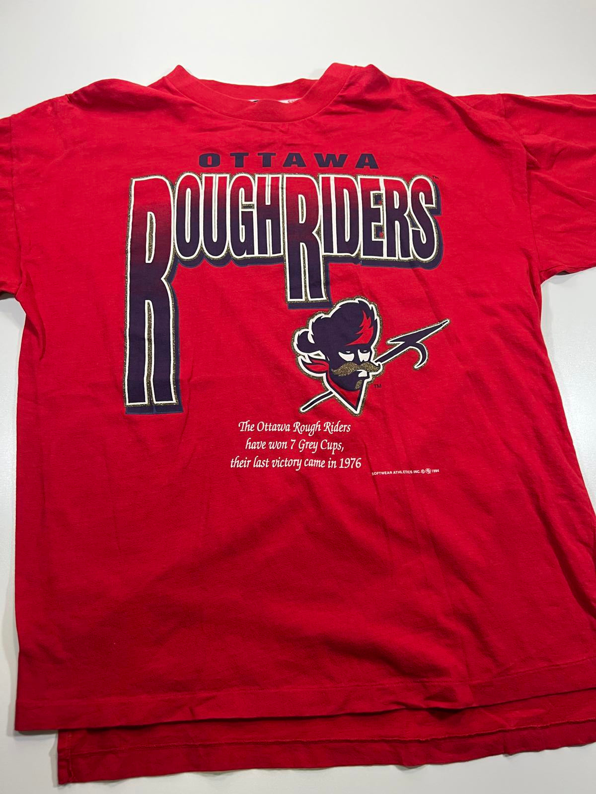 Vintage Ottawa Rough Riders Red Graphic T-Shirt Large