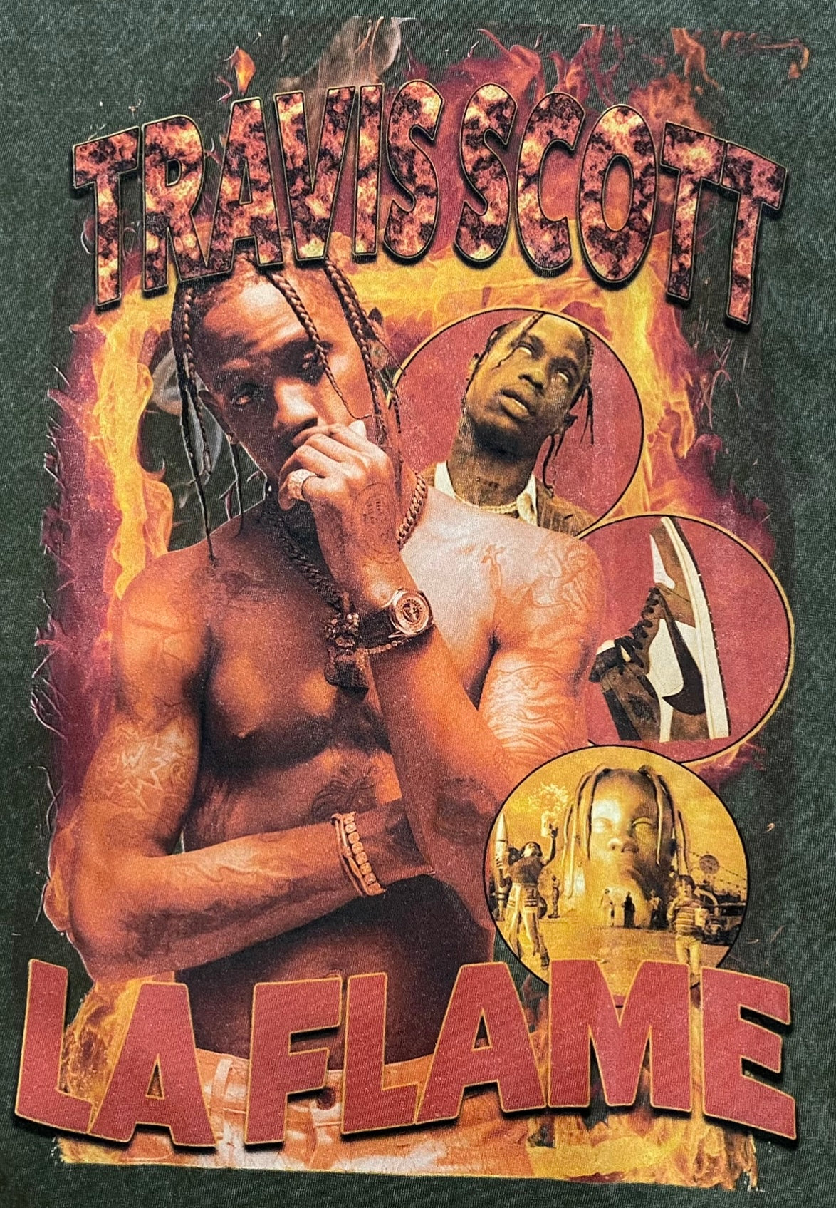 Custom Travis Scott LA FLAME Wash Graphic Shirt