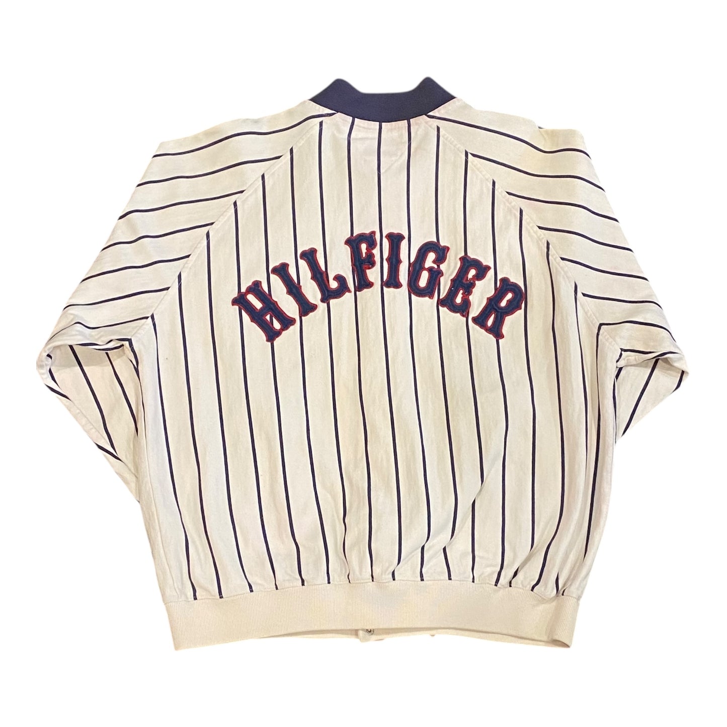 90s Tommy Hilfiger pinstripe button up bomber jacket